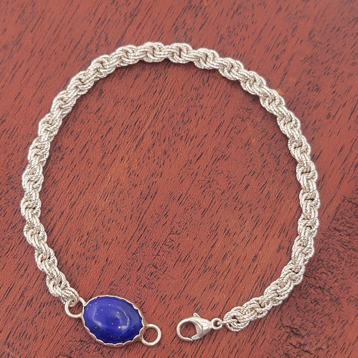 Small Silver Sparkle Chain Bracelet with Lapiz