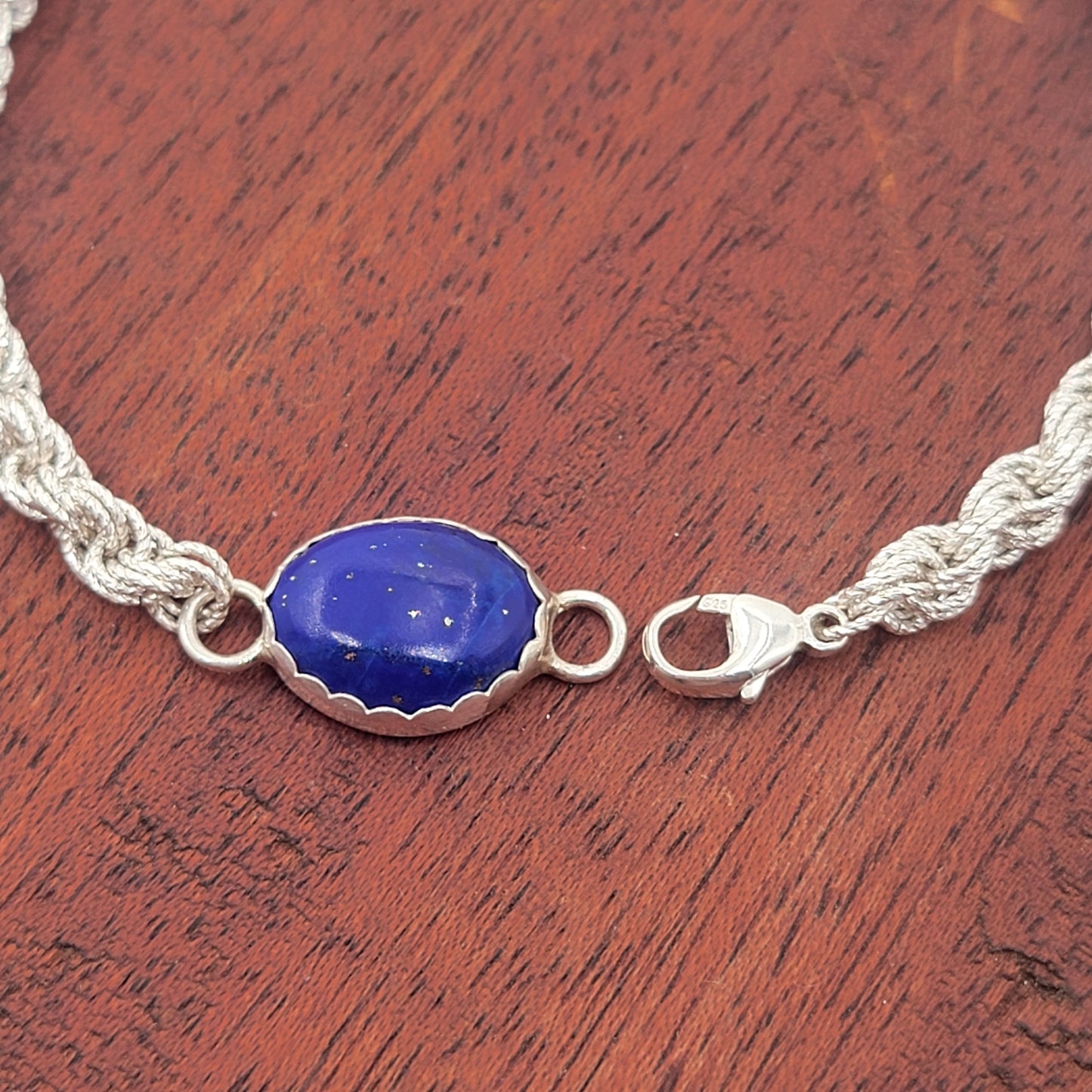 Small Silver Sparkle Chain Bracelet with Lapiz