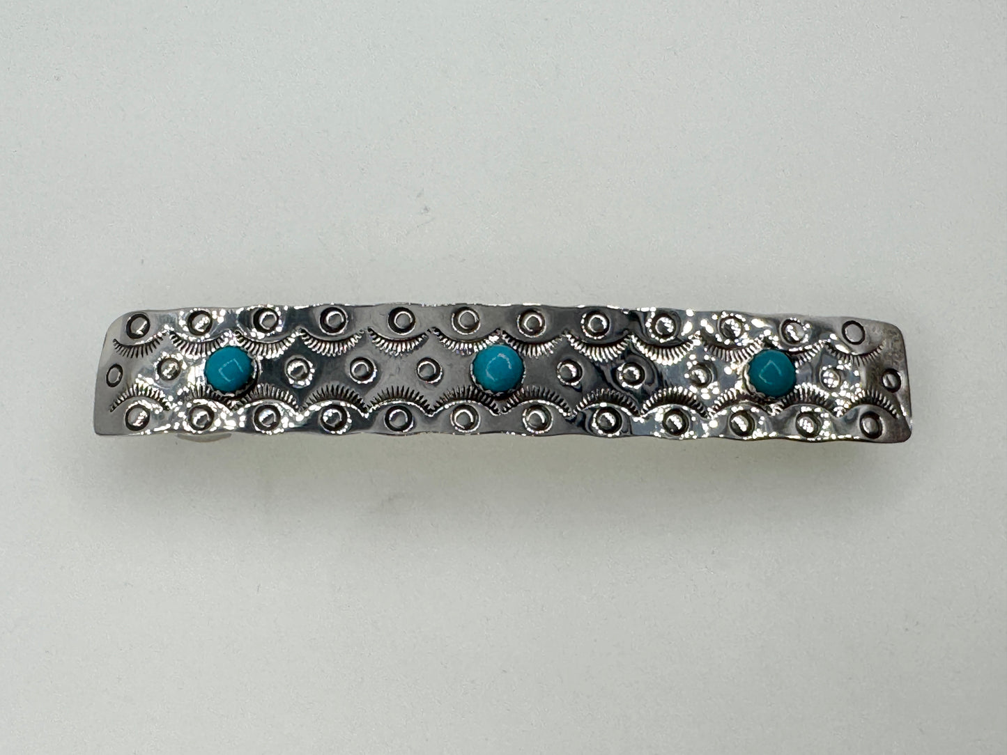 Large Sterling Silver Barrette with 3 Turquoise Stones