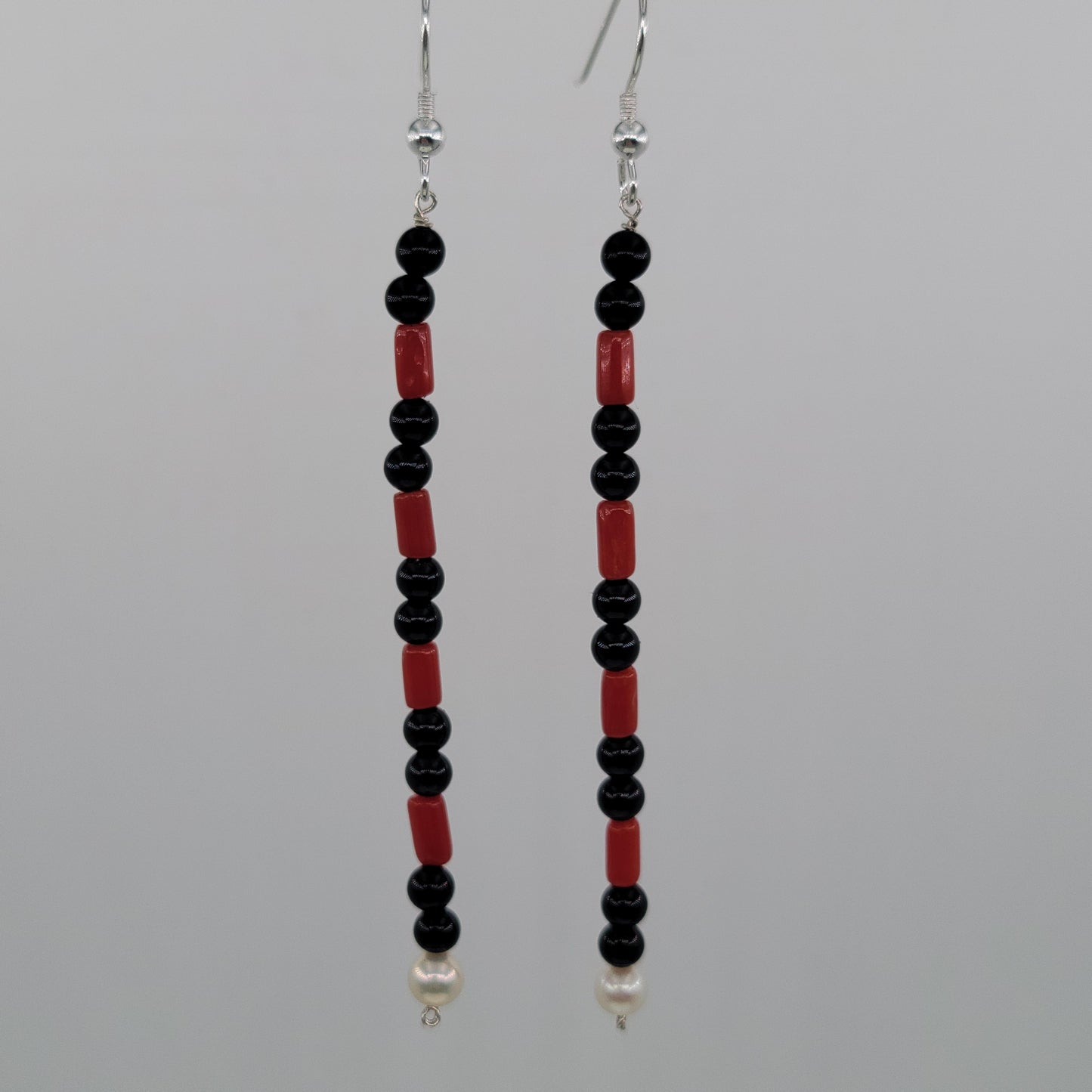 Black Onyx and Coral Strand with Pearl
