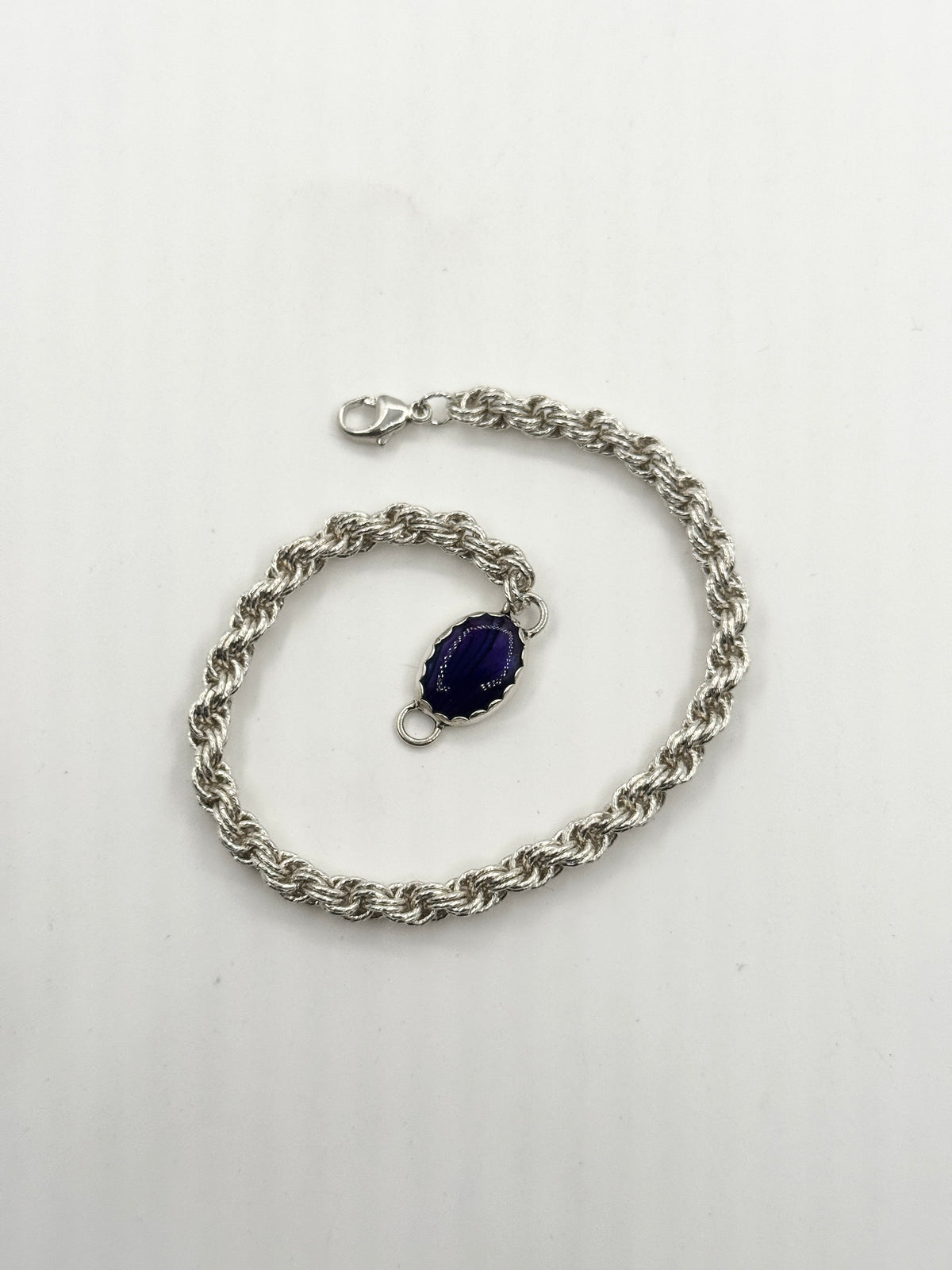 Small Spakrle Wire Double French Rope Chain Bracelet with Purple Abalone Shell