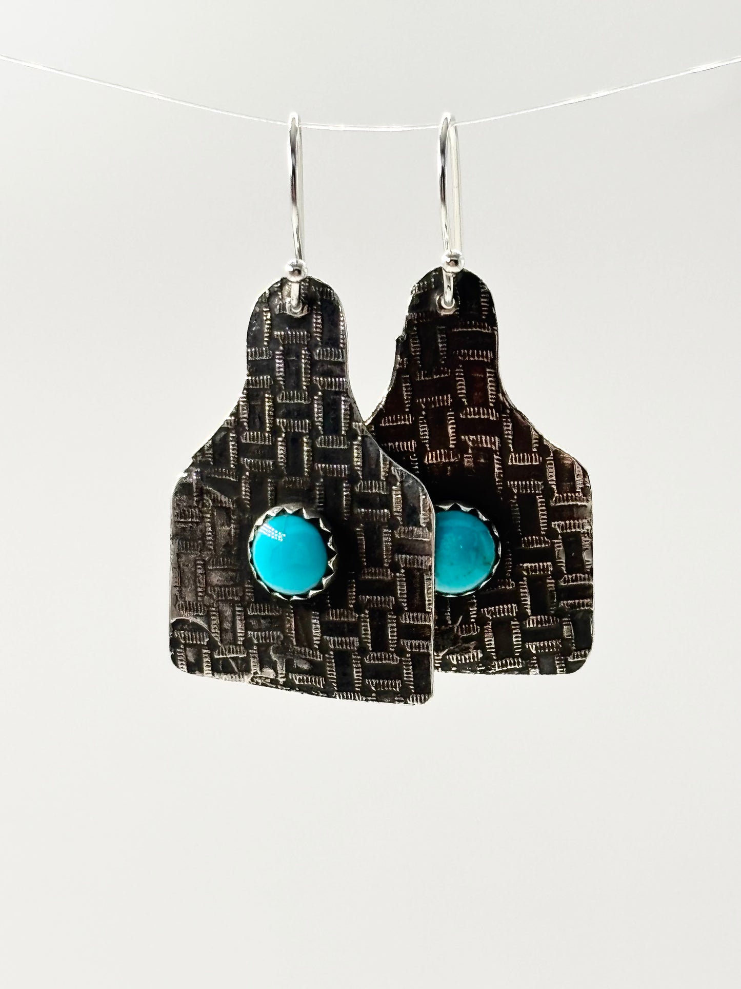Dangle Small Cowtag Texture Earrings with Sleeping Beauty