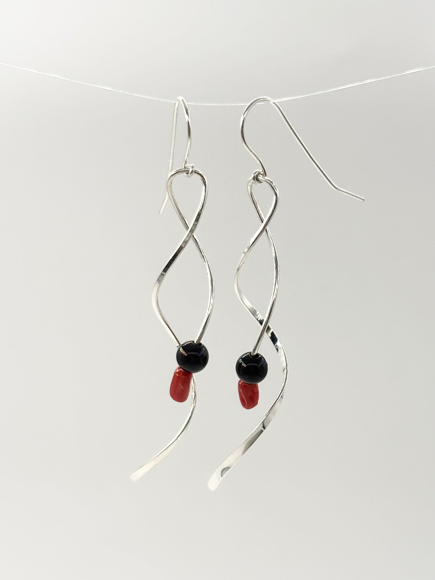 Dangle Double twist with Black Onxy and Mediterranean Coral