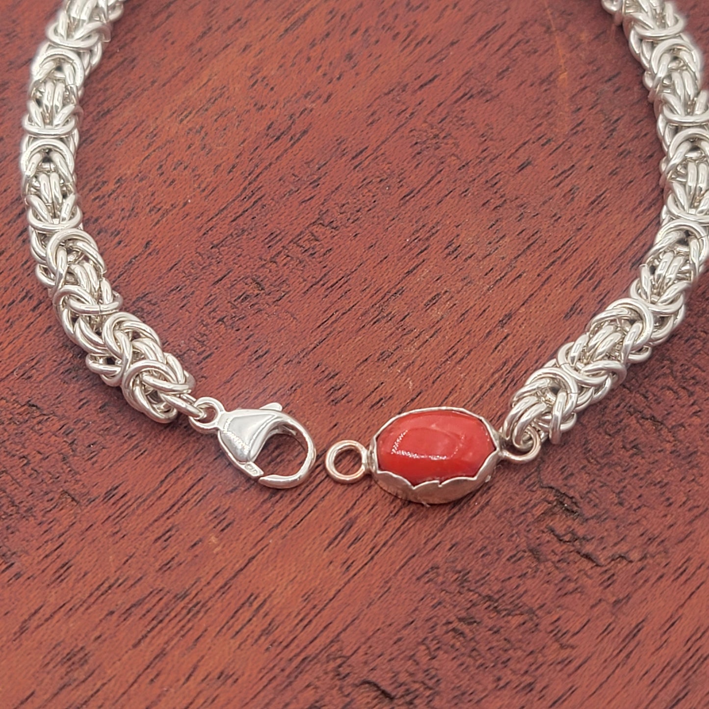 Small Silver Chain Bracelet with Coral