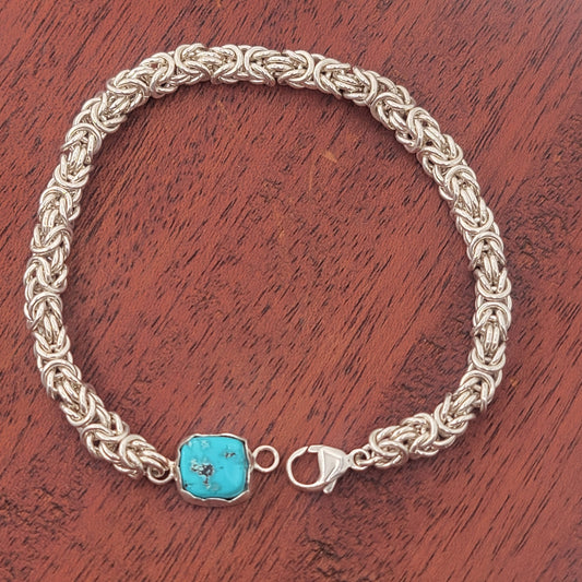 Small Silver Chain Bracelet with Turquoise