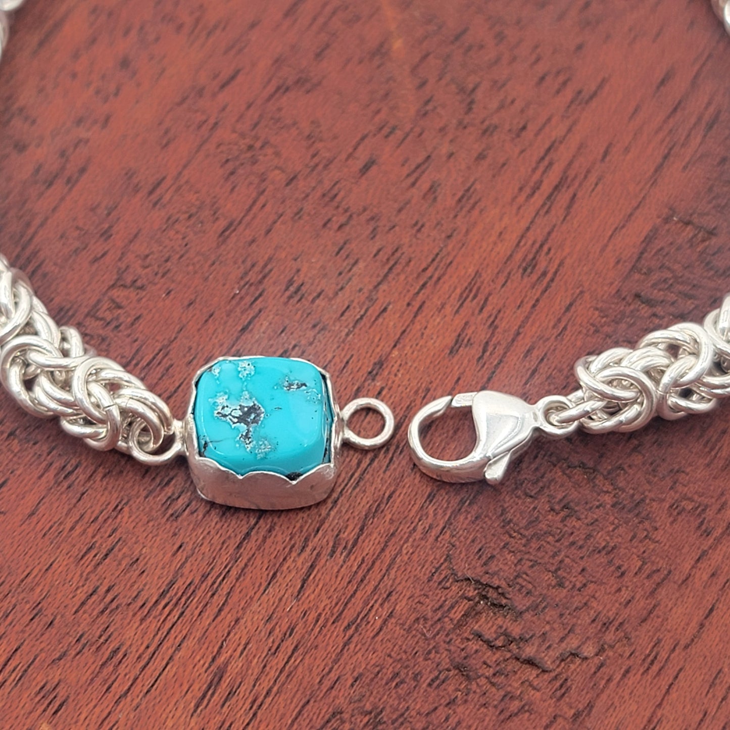 Small Silver Chain Bracelet with Turquoise