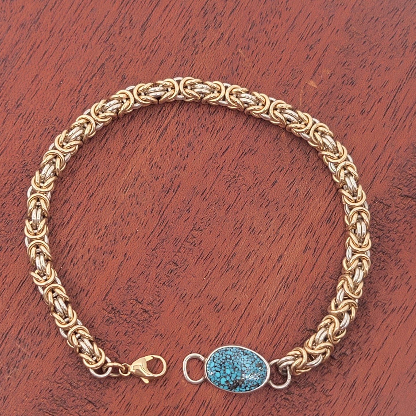 Small Silver and Gold Chain Bracelet with Turquoise