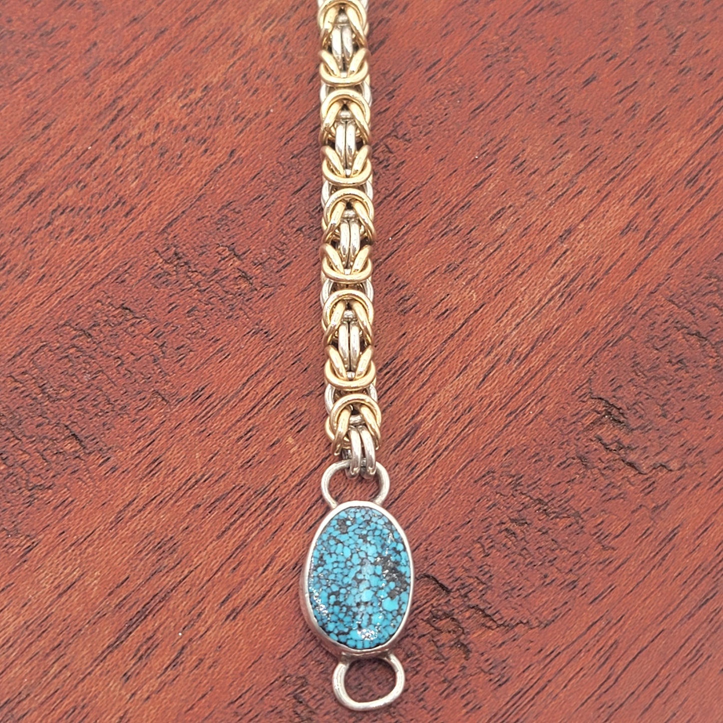 Small Silver and Gold Chain Bracelet with Turquoise