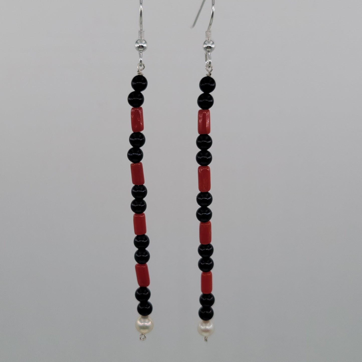 Black Onyx and Coral Strand with Pearl