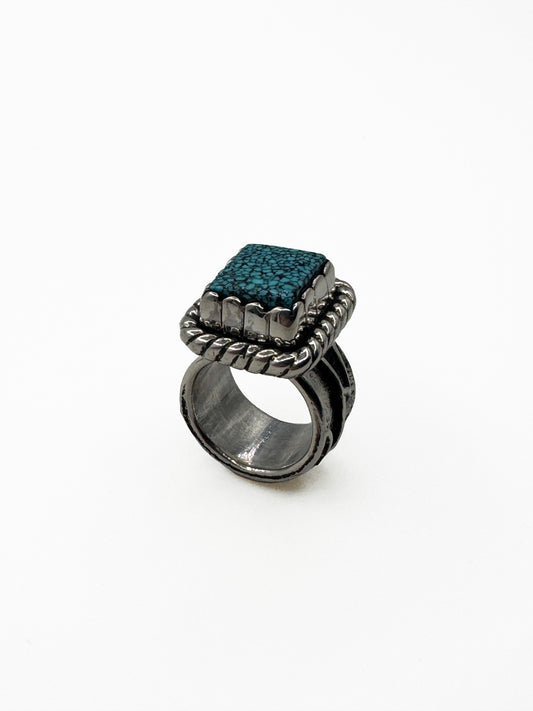Tufa Cast Ring with Turqouise
