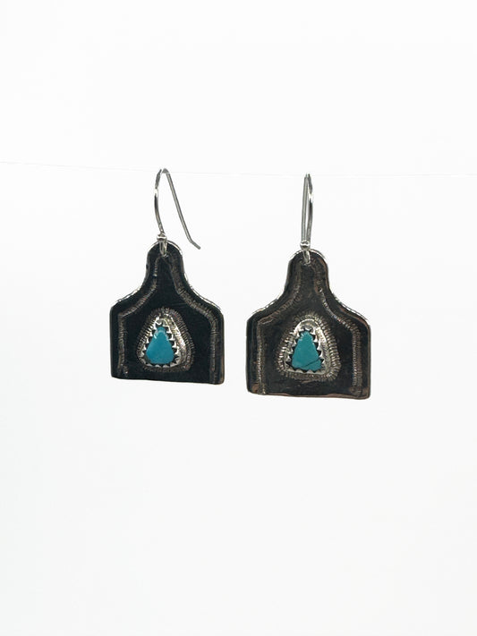 Medium Cow Tag with Sleeping Beauty Turquoise
