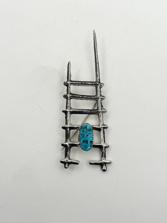 Large Tufa Cast Kiva Ladder with Kingman Turquoise