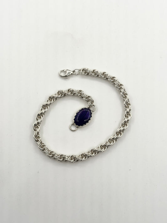 Small Spakrle Wire Double French Rope Chain Bracelet with Purple Abalone Shell