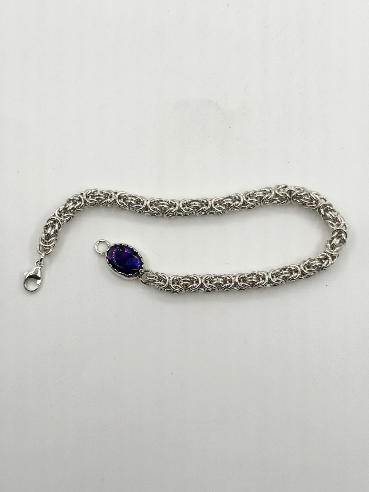 Small Byzantine Chain Bracelet with Purple Abalone Shell
