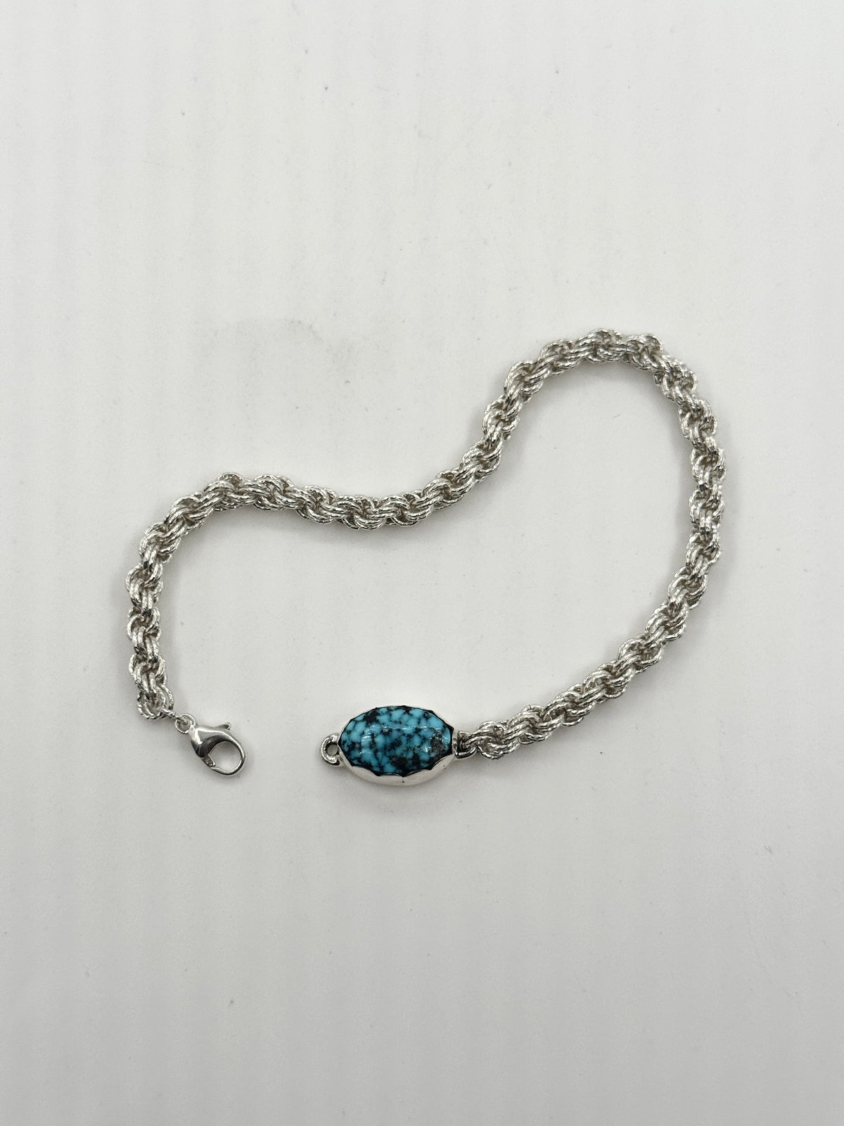 Small Sparkle Wire Double French Rope Chain Bracelet with Kingman Turquoise