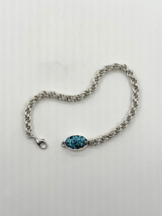 Small Sparkle Wire Double French Rope Chain Bracelet with Kingman Turquoise