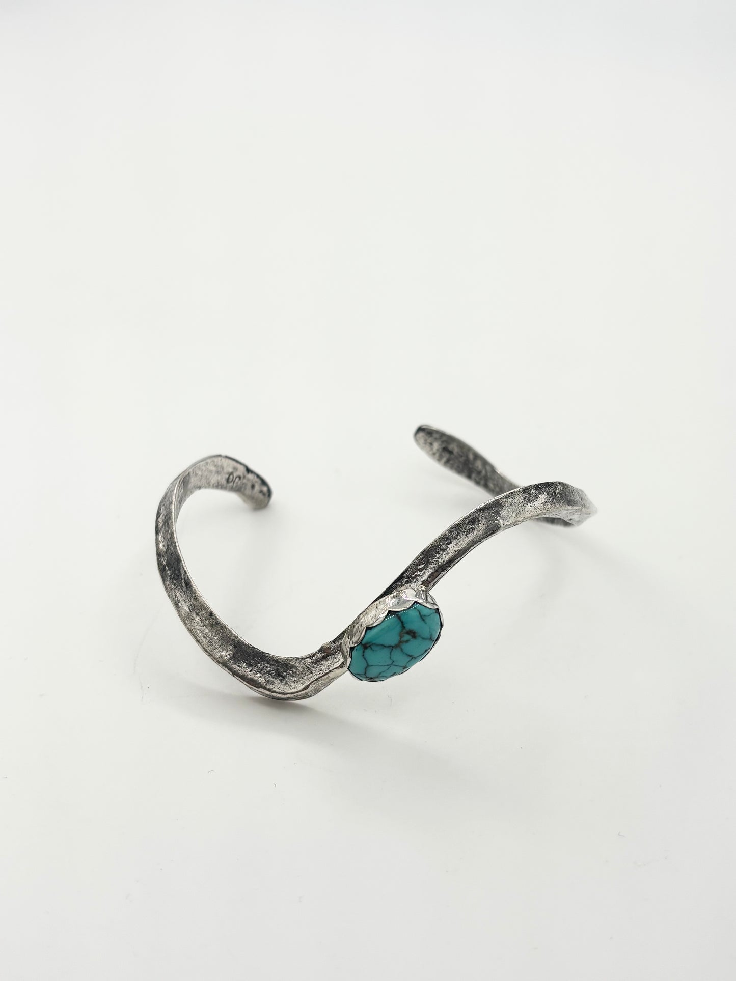 Single Wave Tufa Cast Bracelet with Lone Mountain Turquoise