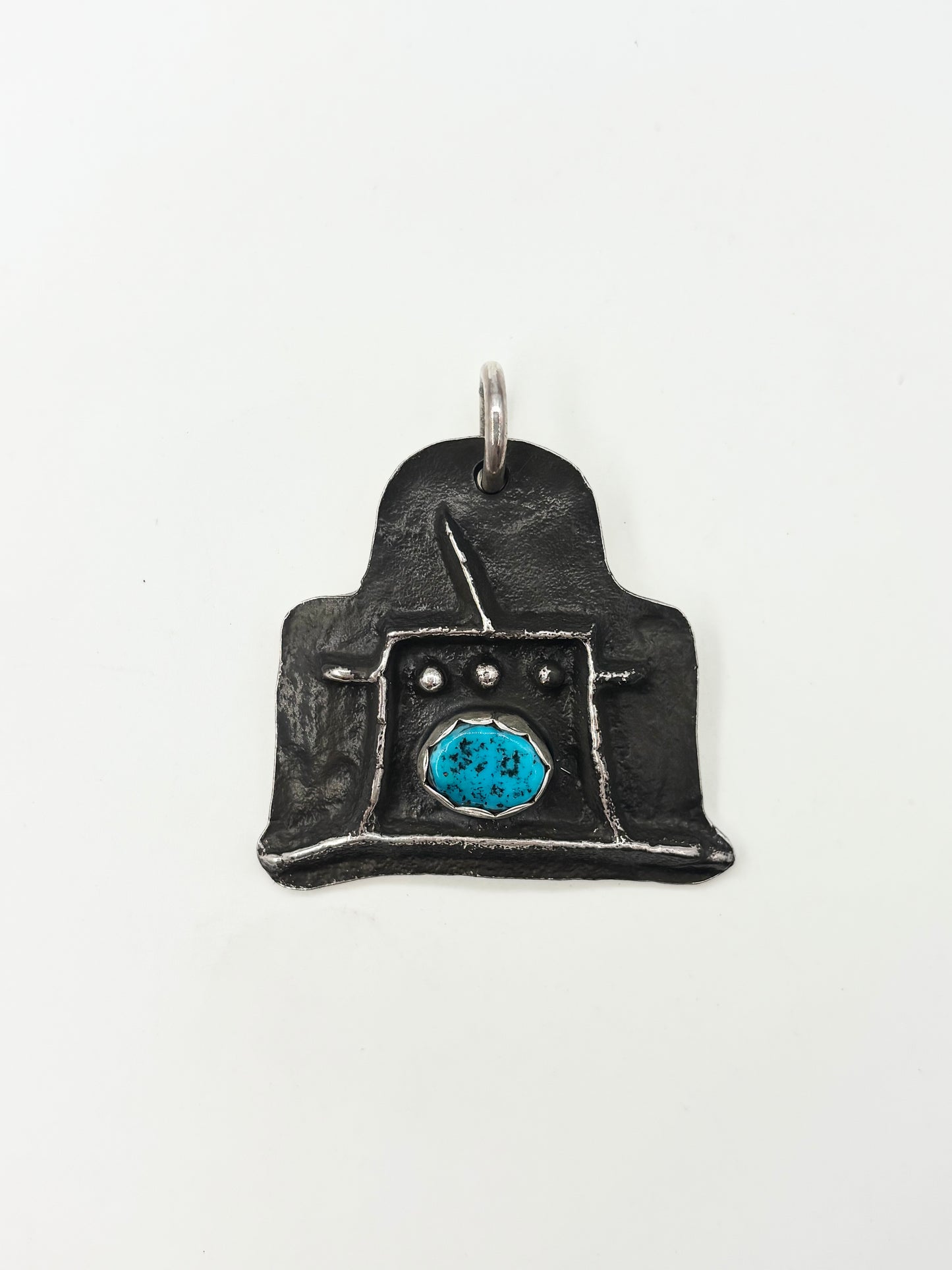 Cow Tag Kiva Pendant with Kingman Turquoise