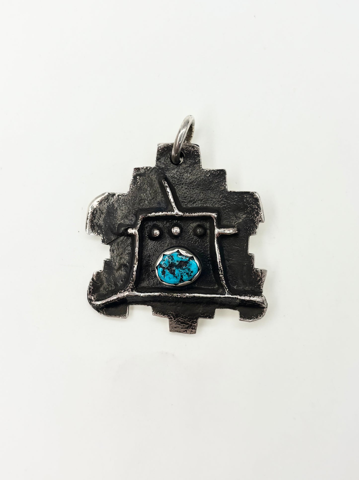 Kiva Step Pendant Tufa Cast with Kingman Turquoise