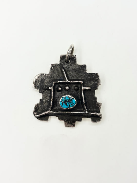 Kiva Step Pendant Tufa Cast with Kingman Turquoise