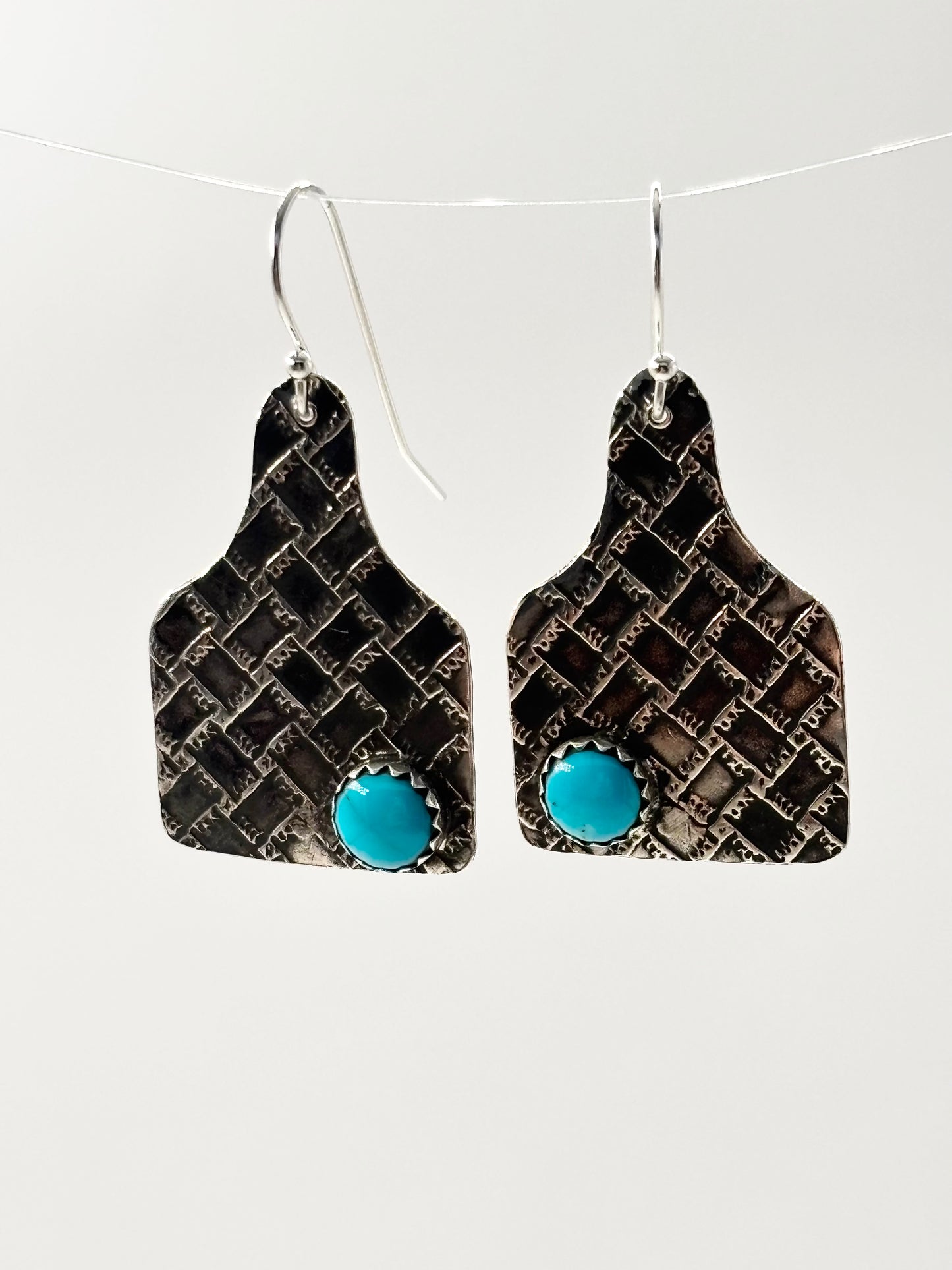 Dangle Small Cowtag Texture Earrings with Sleeping Beauty