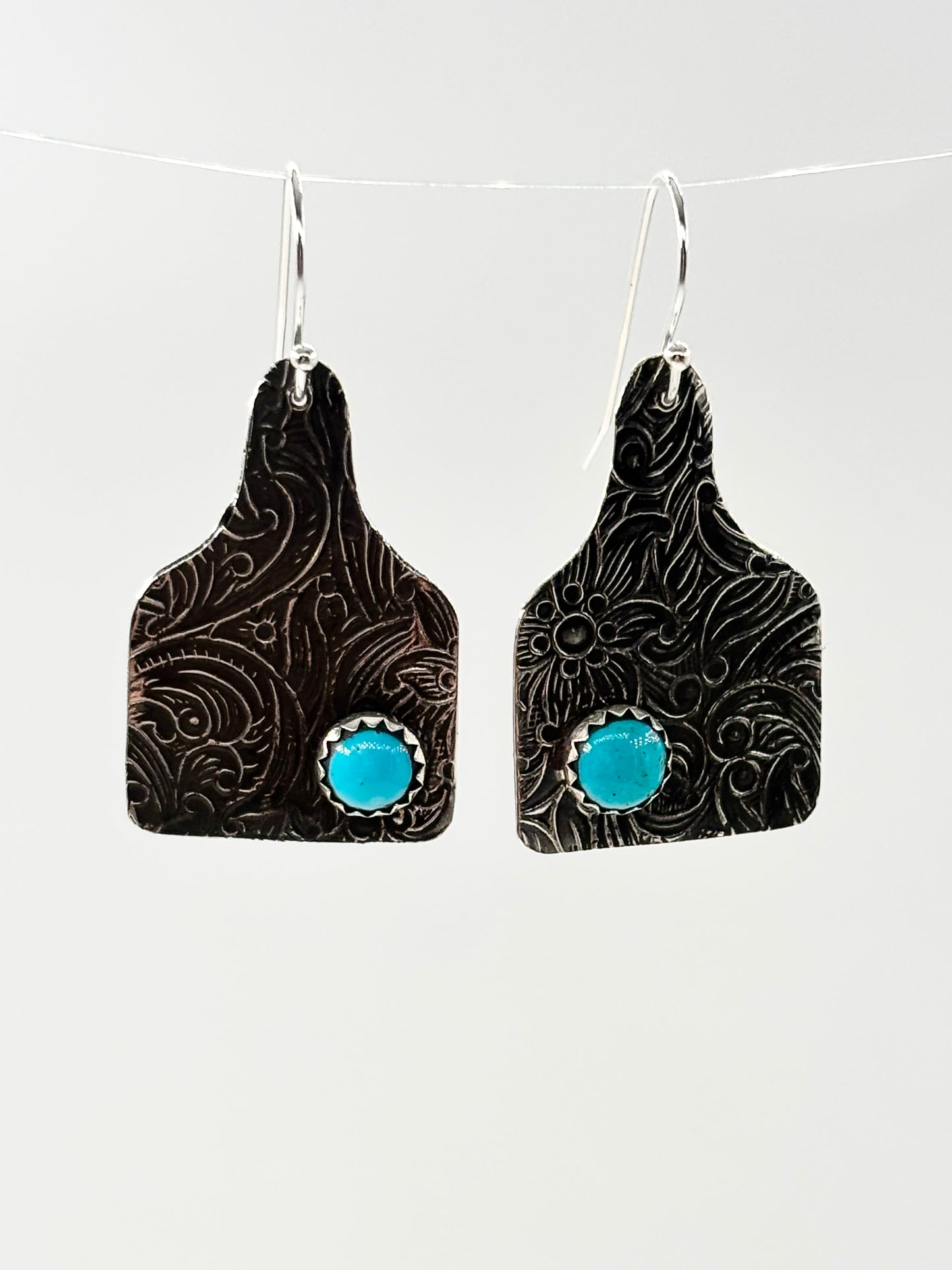 Dangle Small Cowtag Texture Earrings with Sleeping Beauty