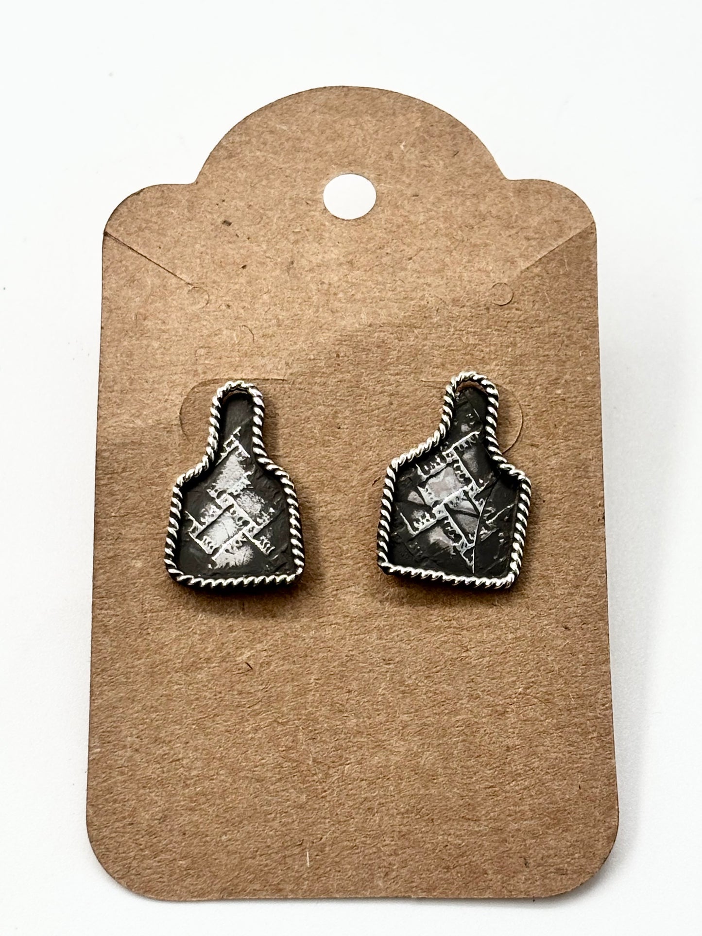 Post Mini Cowtag Earrings Texture with Rope