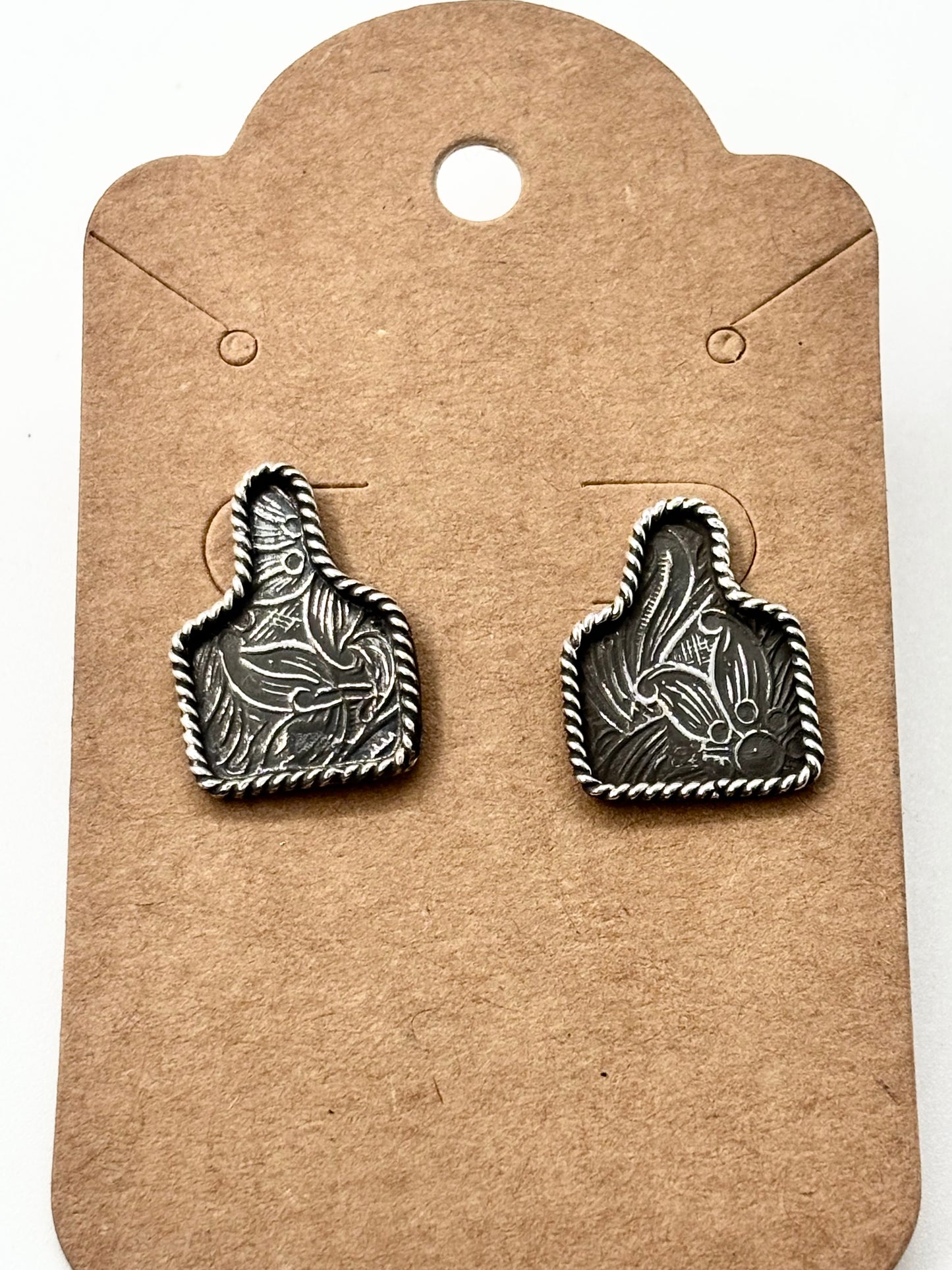 Post Mini Cowtag Earrings Texture with Rope