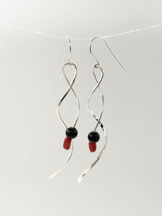 Dangle Double twist with Black Onxy and Mediterranean Coral