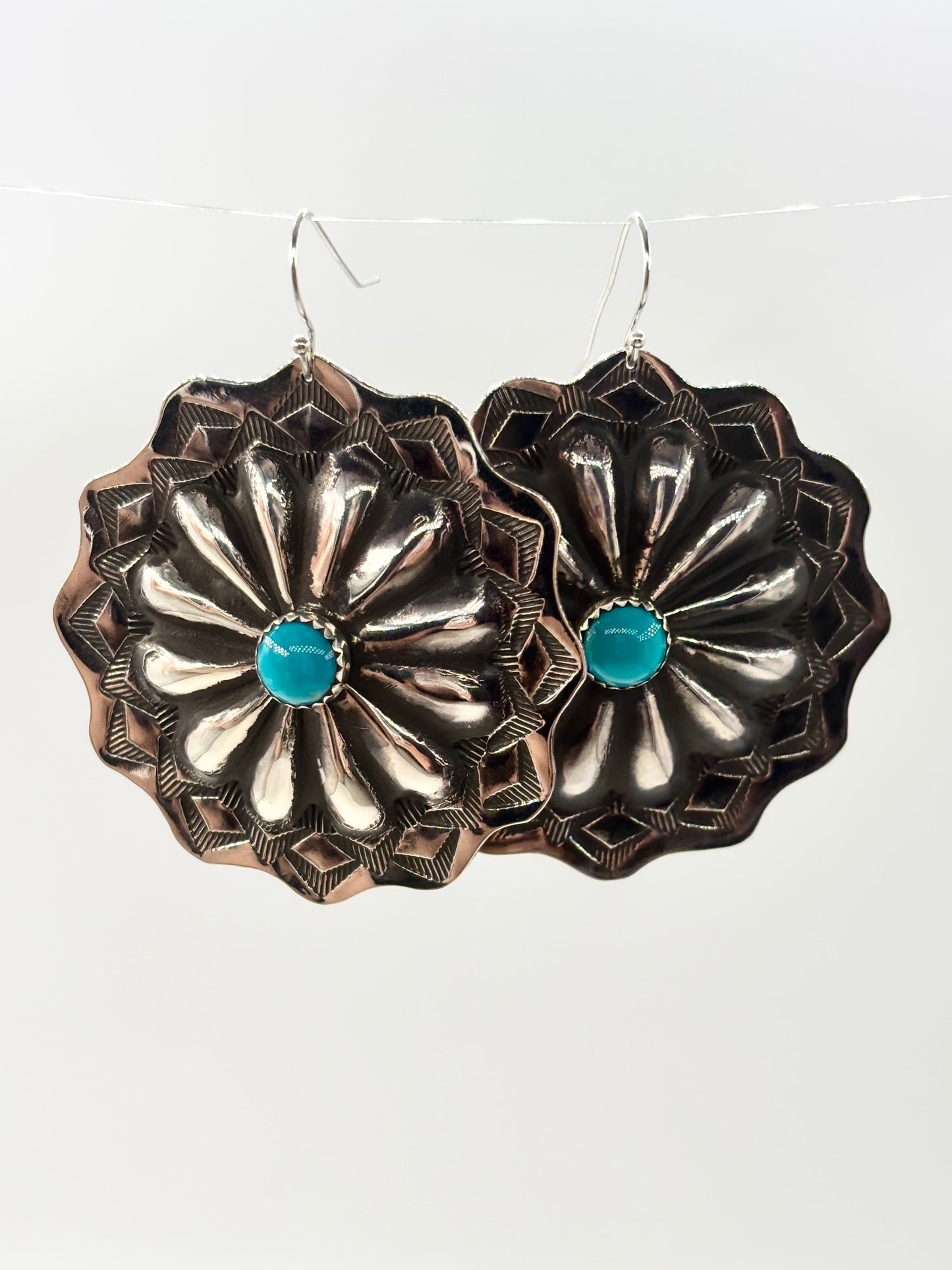 Dangle Large Concho with Kingman Turquoise Triangle Stamping