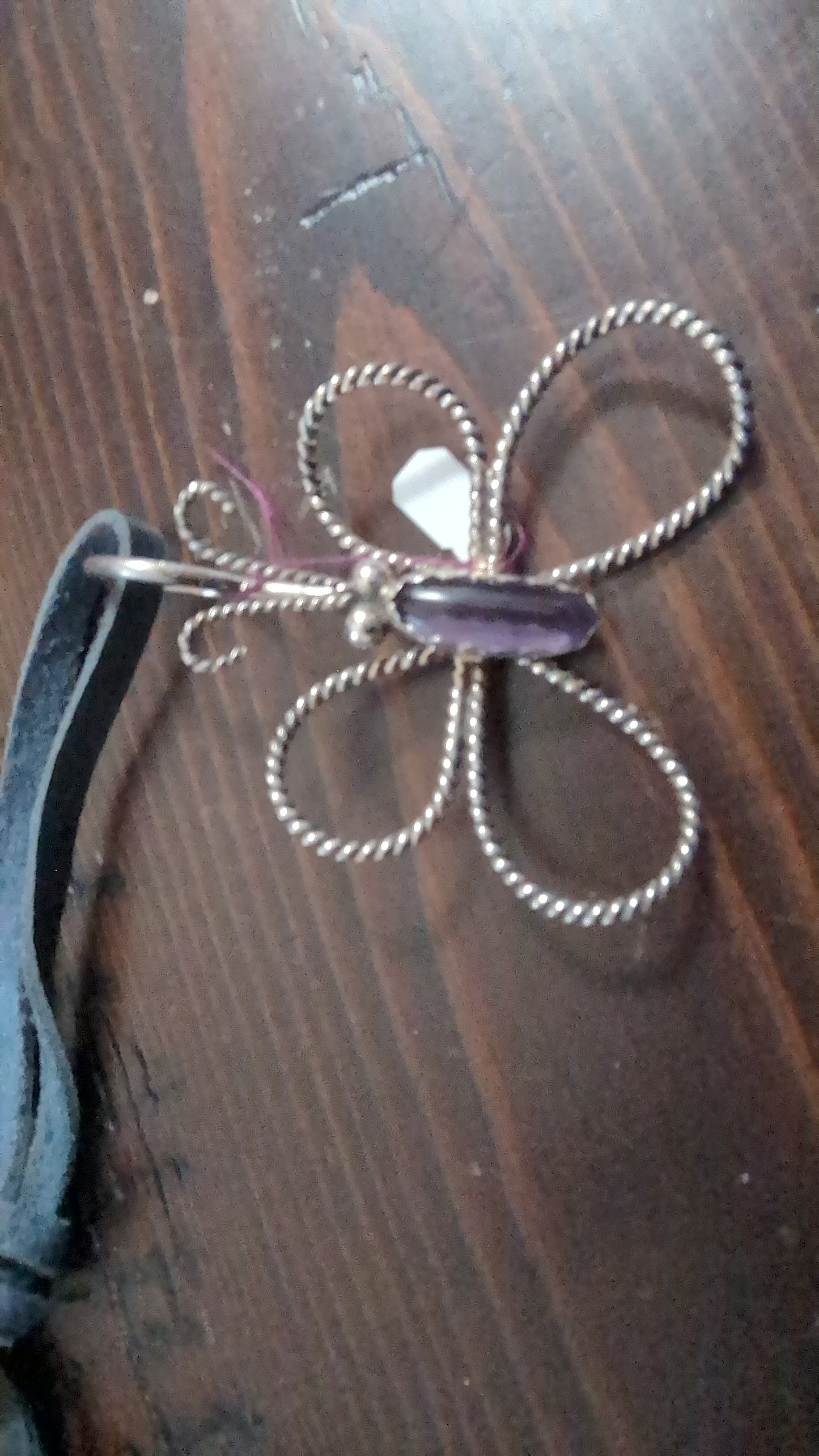 Twisted wire Butterfly Pendant with Purple glas stone